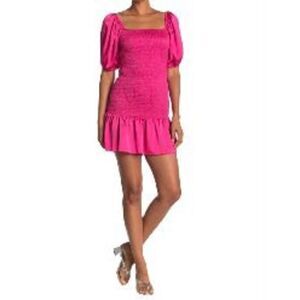 NSR Iris Hammered Satin Smocked Mini Dress